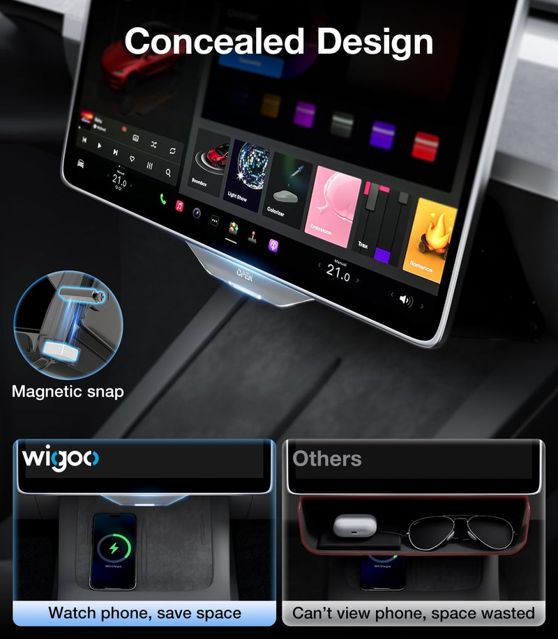 Wigoo Tesla Model Y Juniper Under Screen Storage Box [Hidden Design & Stable Installation] New Model Y Juniper Accessories  Center Console Organizer Tray for Model Y 2019~2025(Fit New Model Y) - Image 3